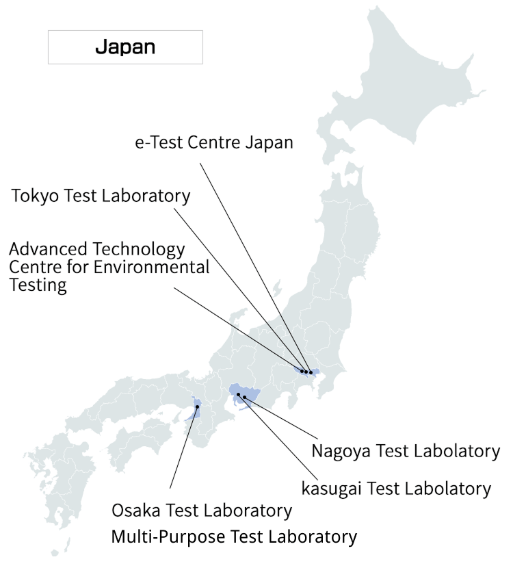 Map of test labs in Japan